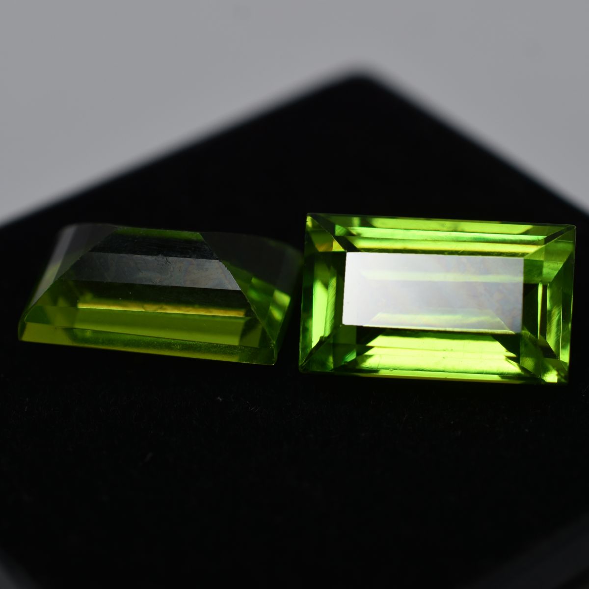 Natural Emerald Cut 16.08 Ct Rare Green Peridot Loose Gemstone Pair CERTIFIED