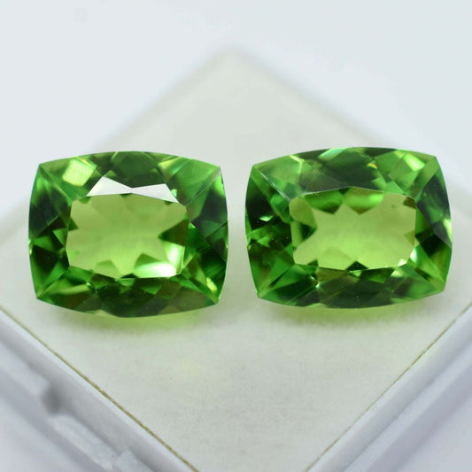 NATURAL Peridot CUSHION CUT 15.60 Ct Loose Gemstone Best Quality CERTIFIED Pair