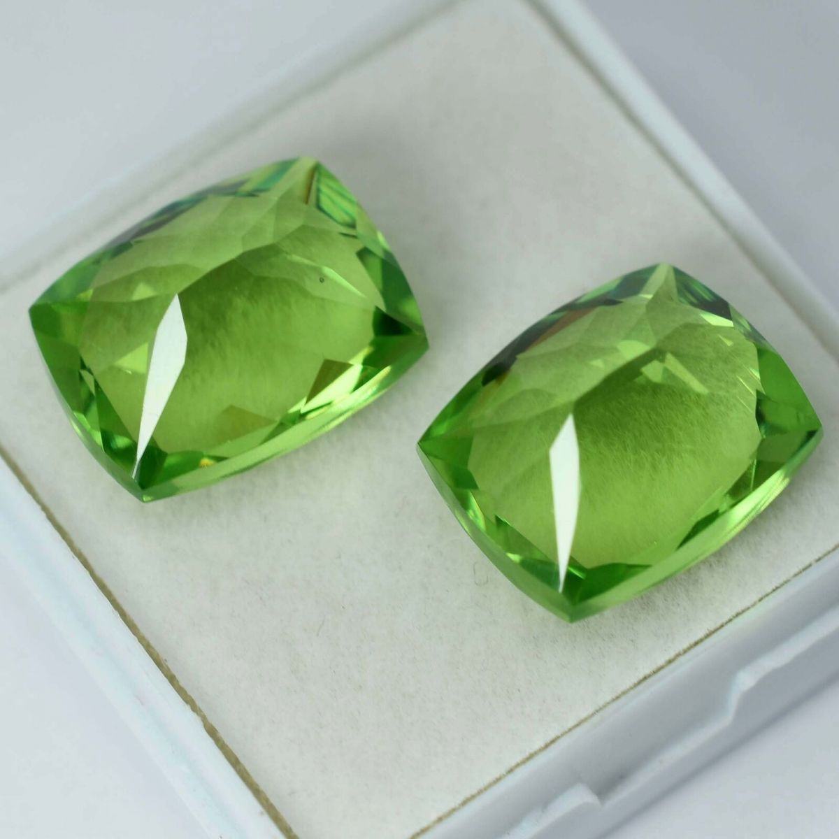 NATURAL Peridot CUSHION CUT 15.60 Ct Loose Gemstone Best Quality CERTIFIED Pair