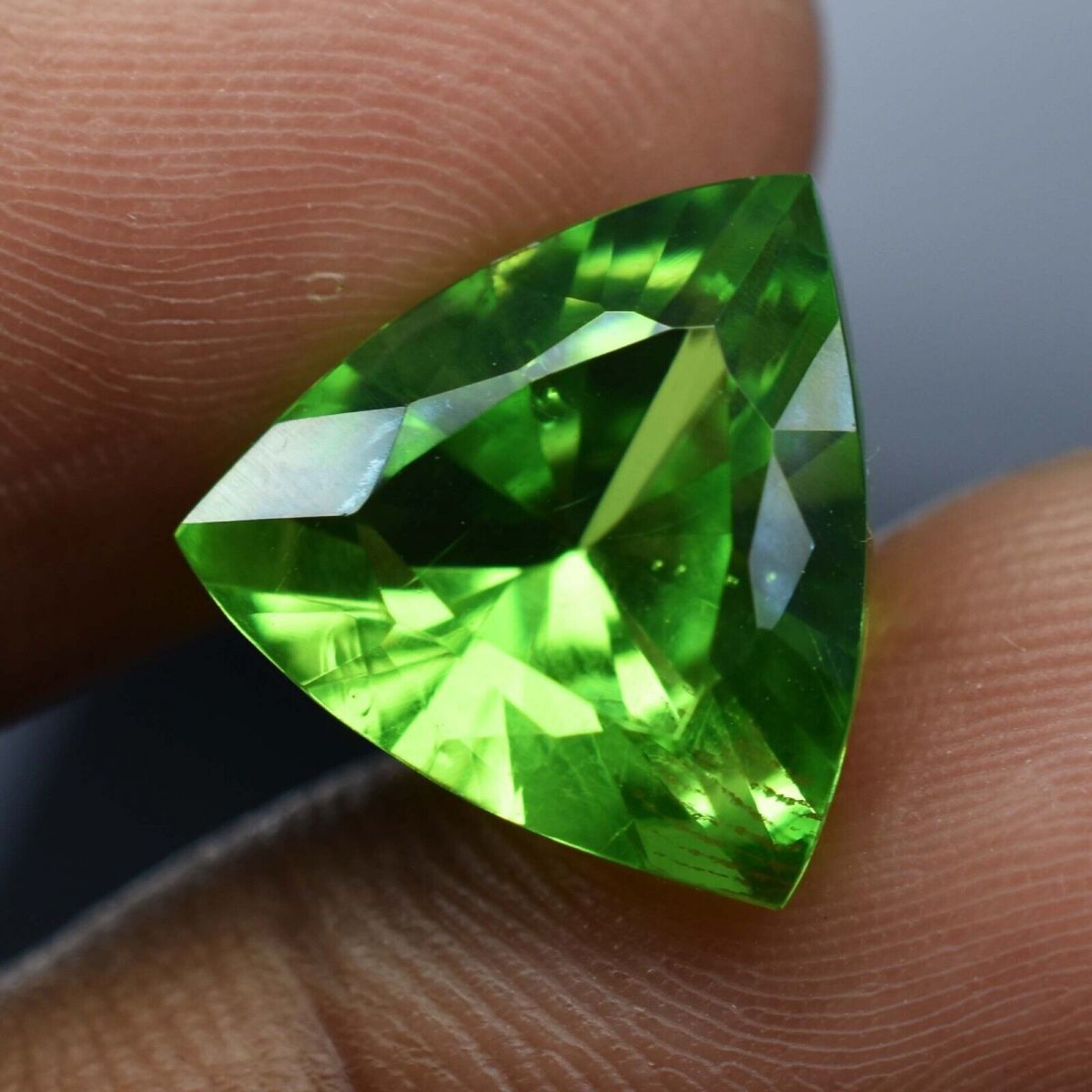 NATURAL Green PERIDOT 9.10 Ct Trillion Cut CERTIFIED Loose Gemstone