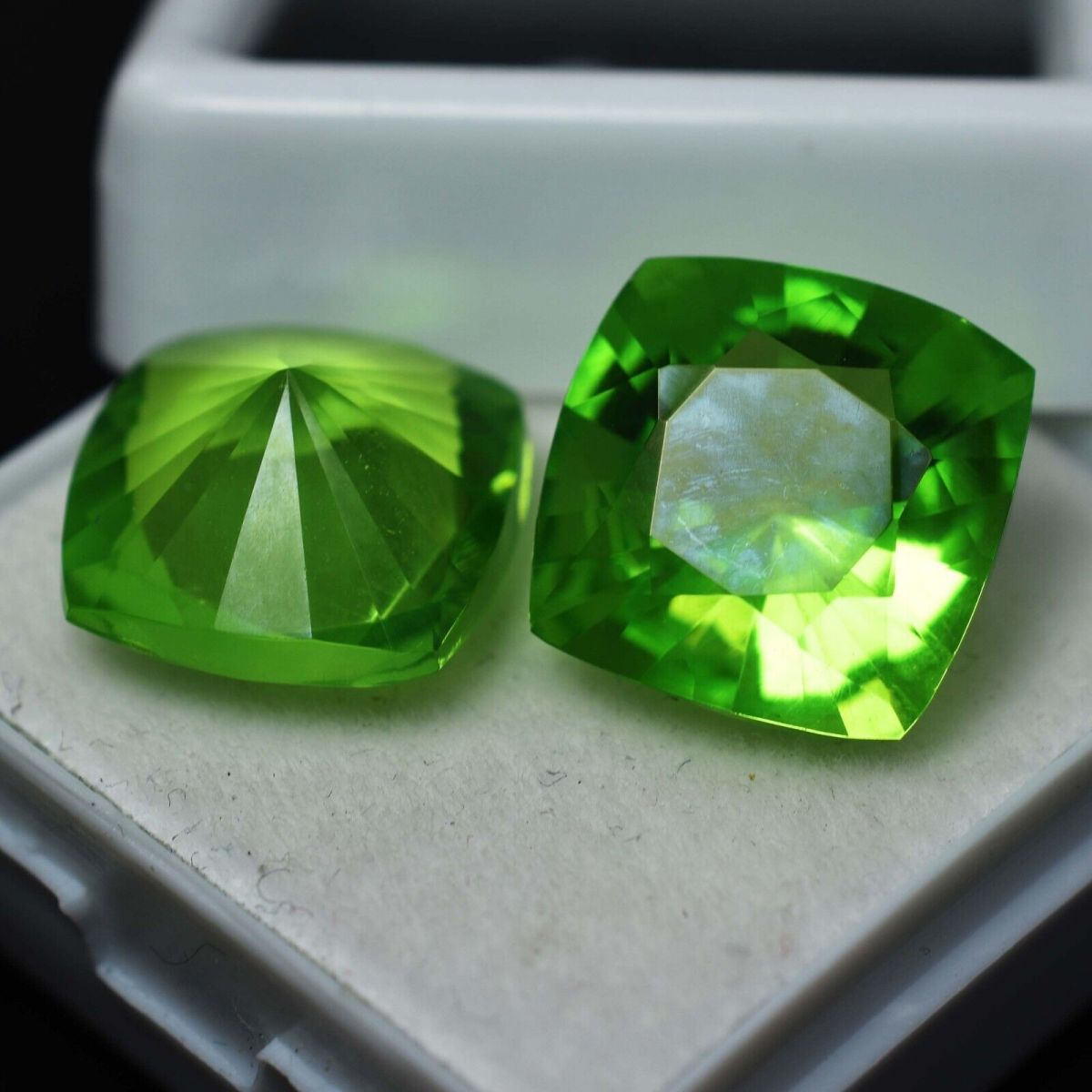 16.15 Ct Natural CERTIFIED Green Peridot Square Cushion Cut Loose Gemstone Pair