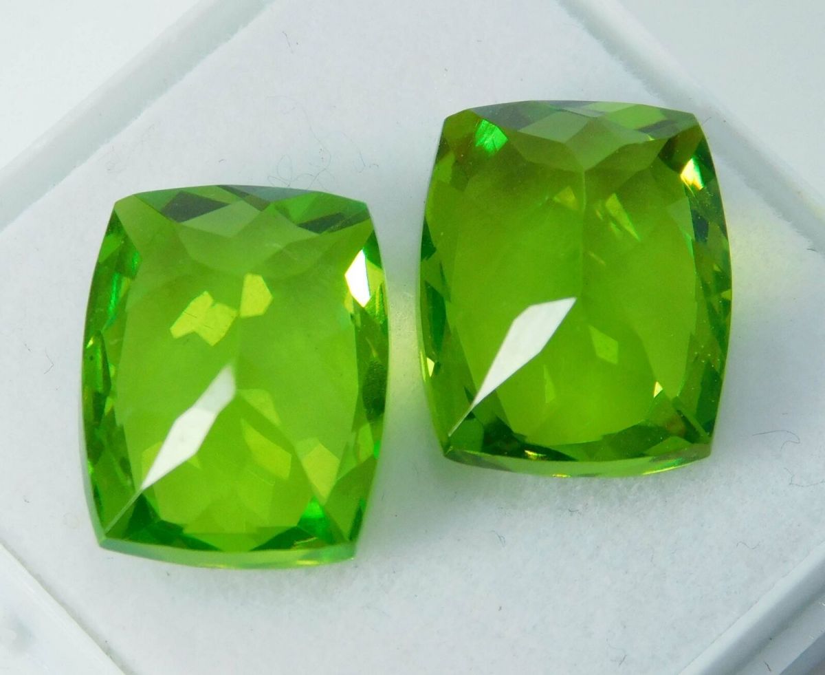 19.00 Ct NATURAL A+ Quality Green PERIDOT Cushion Cut CERTIFIED Gemstone Pair