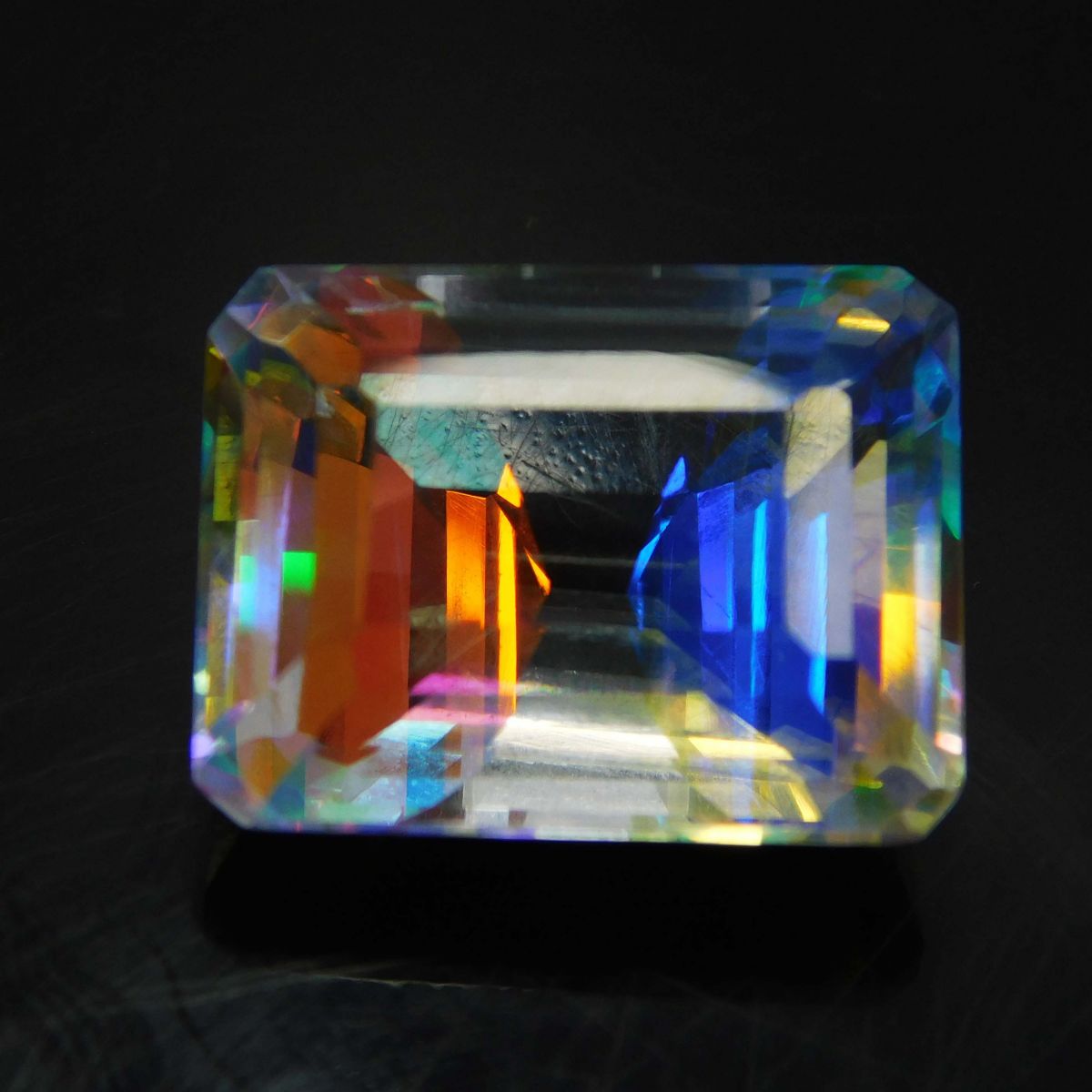 Lab-Created Emerald Shape Rainbow Mystic Topaz 18.6 Ct CERTIFIED Loose Gemstone