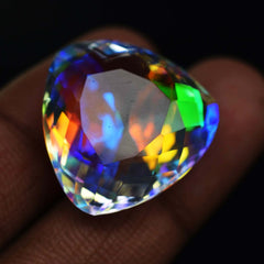 24.80 Ct Rainbow CERTIFIED Mystic Lab Created Topaz Trillion Cut Loose Gemstone