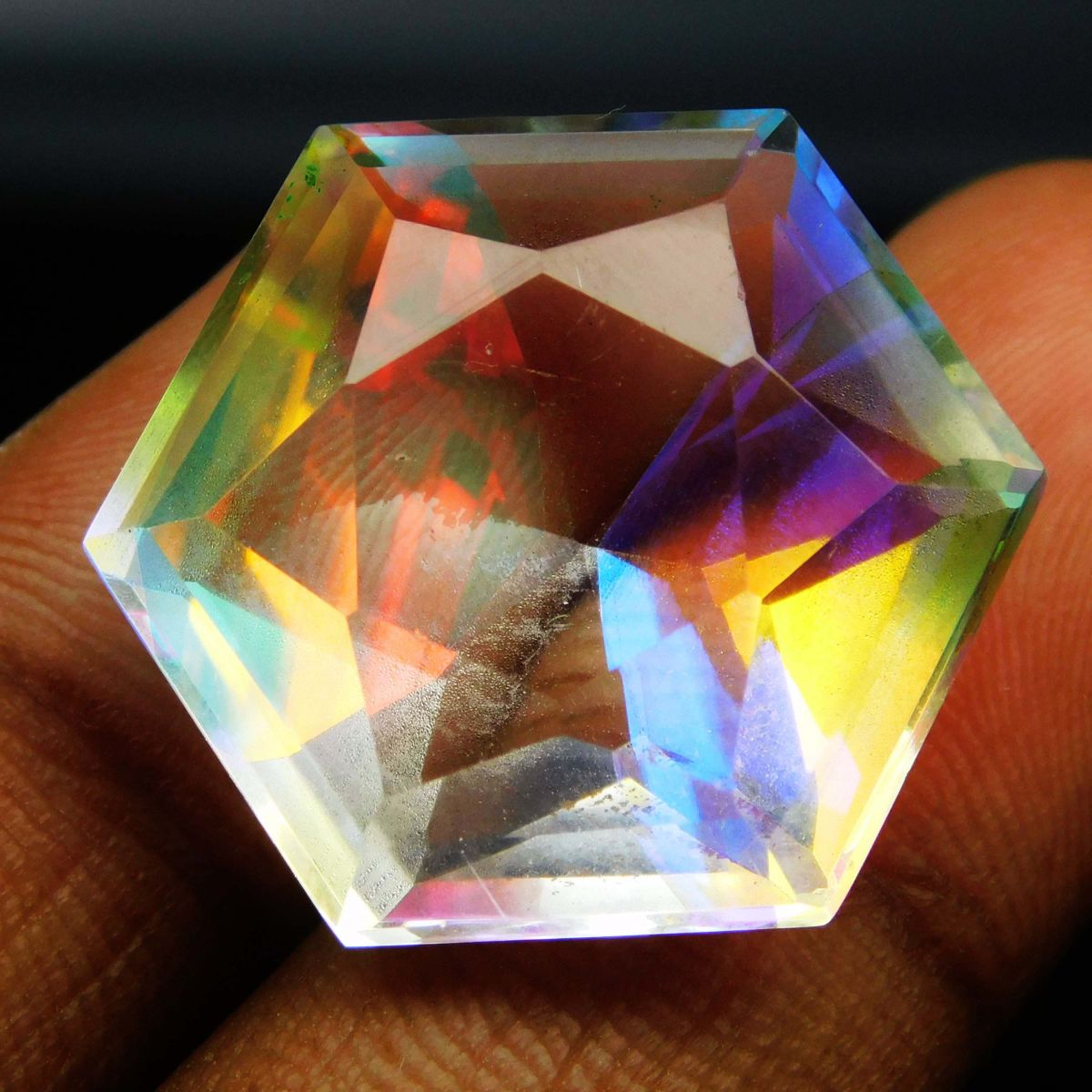 25 Ct Lab-Created A++ Rainbow Mystic Topaz Fancy Cut CERTIFIED Loose Gemstone