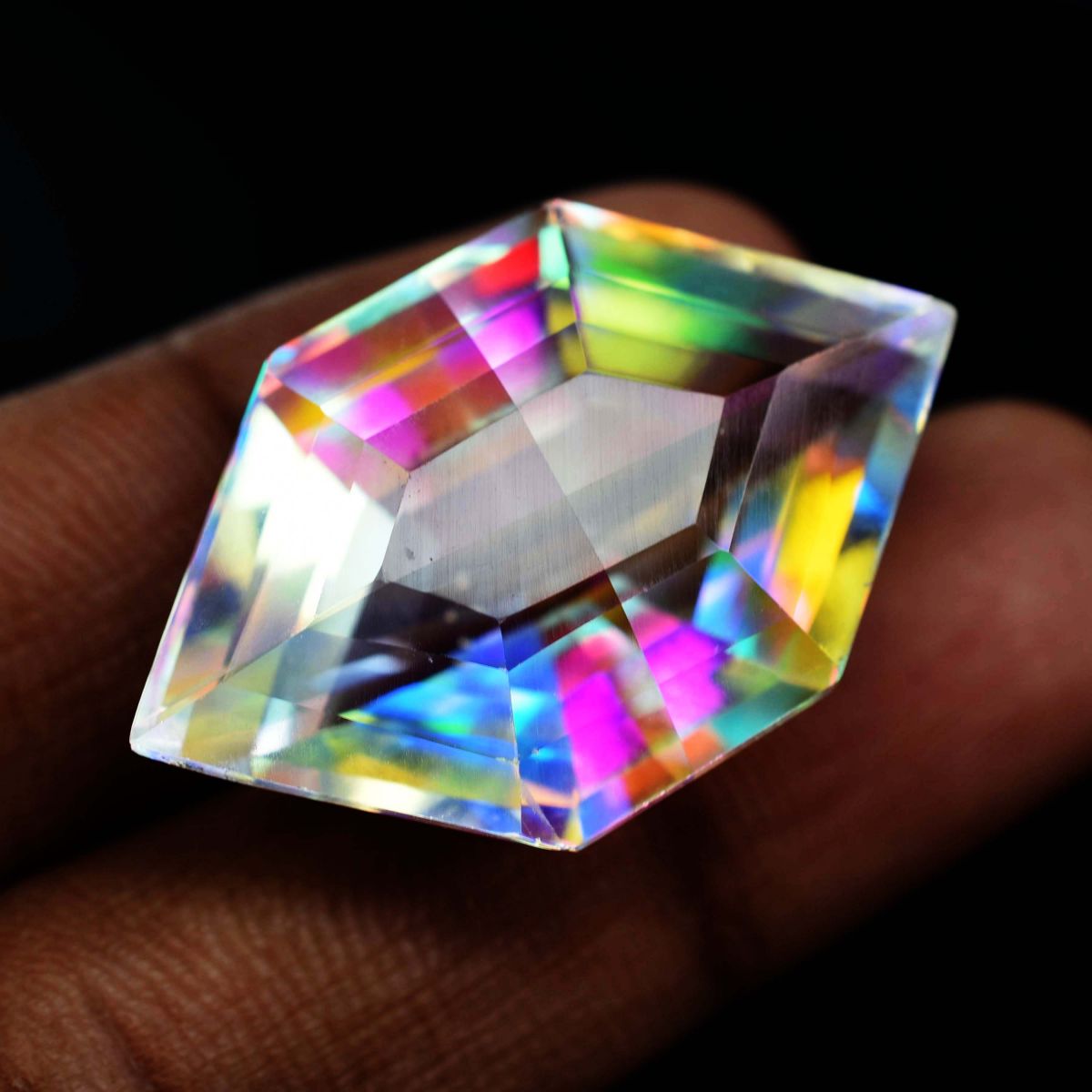 30 Ct Lab-Created Topaz Fancy Cut CERTIFIED Loose Gemstone Rainbow Mystic