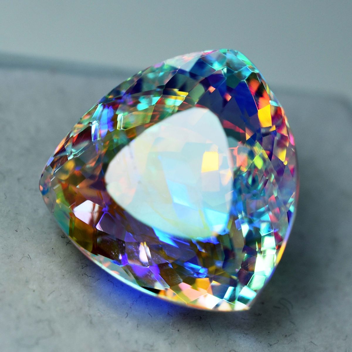 54 Ct Rainbow Lab Created Mystic Topaz Trillion Cut CERTIFIED Loose Gemstone