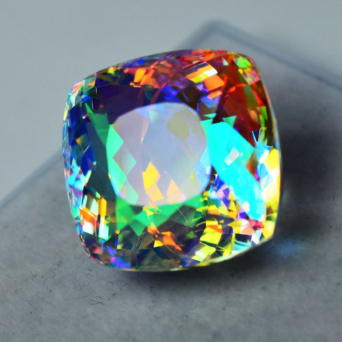 Lab-Created Rainbow Mystic 69 Ct Topaz Square Cushion CERTIFIED Loose Gemstone