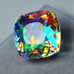 Lab-Created Rainbow Mystic 69 Ct Topaz Square Cushion CERTIFIED Loose Gemstone