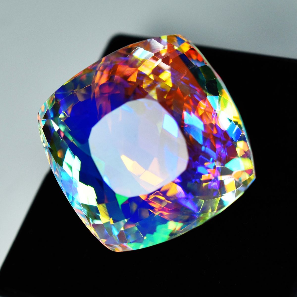 Lab-Created Rainbow Mystic 69 Ct Topaz Square Cushion CERTIFIED Loose Gemstone