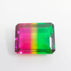 Tourmaline Lab-Created CERTIFIED Emerald Cut Loose Gemstone 133.80 Ct Bi-Color