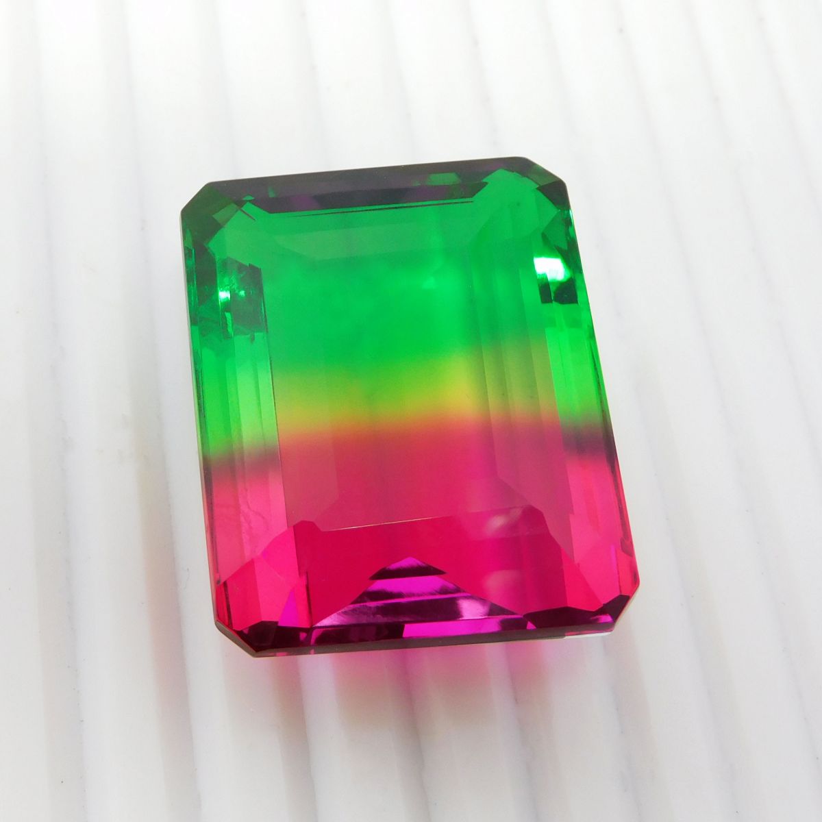 Tourmaline Lab-Created CERTIFIED Emerald Cut Loose Gemstone 133.80 Ct Bi-Color