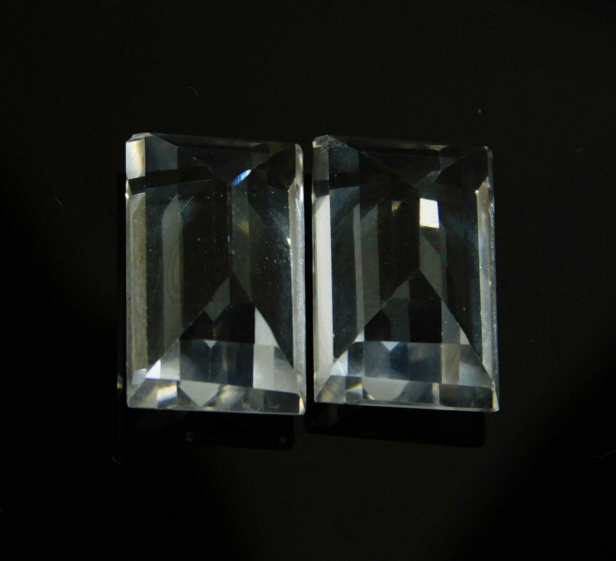 16.32 Ct Natural White Ceylon Sapphire CERTIFIED Emerald Cut Pair Loose Gemstone