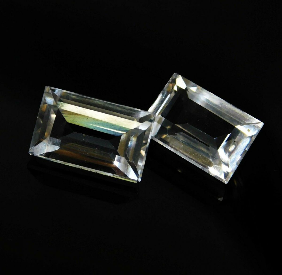 16.32 Ct Natural White Ceylon Sapphire CERTIFIED Emerald Cut Pair Loose Gemstone