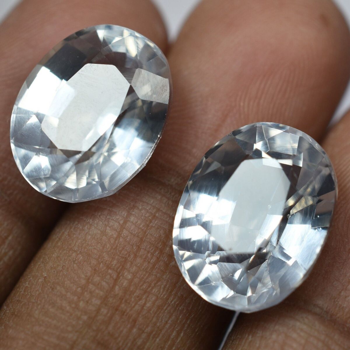 16 Ct Natural White Ceylon Sapphire CERTIFIED Oval Shape Loose Gemstone Pair