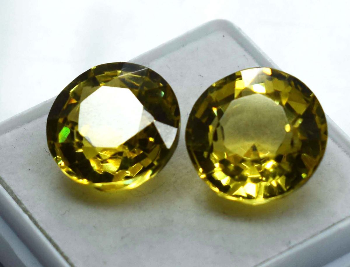 Yellow Sapphire Round Shape Natural 20.00 Ct CERTIFIED Loose Gemstone Pair