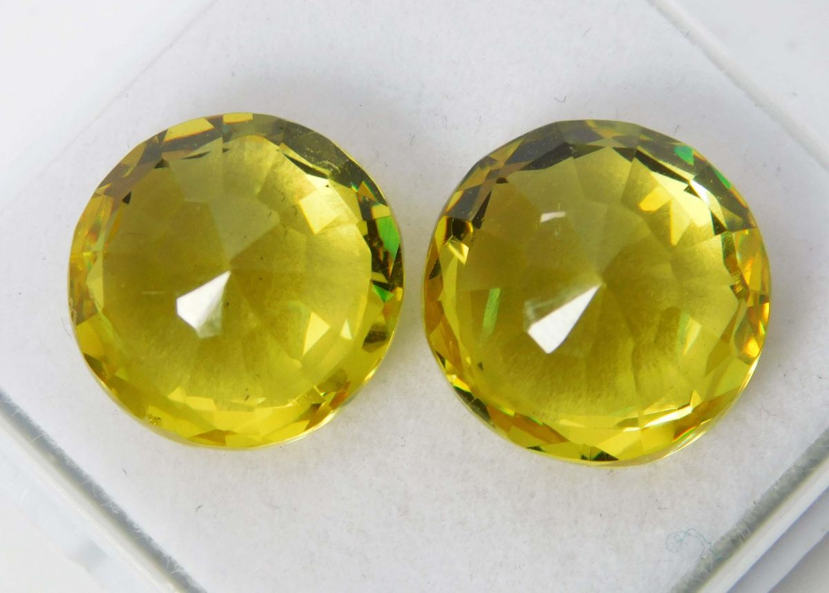 Natural Sapphire Yellow Round Cut 20.00 Ct CERTIFIED Loose Gemstones Pair.
