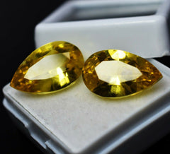 20.60 Ct Natural Sapphire Yellow Pear Cut Pair CERTIFIED Loose Gemstone