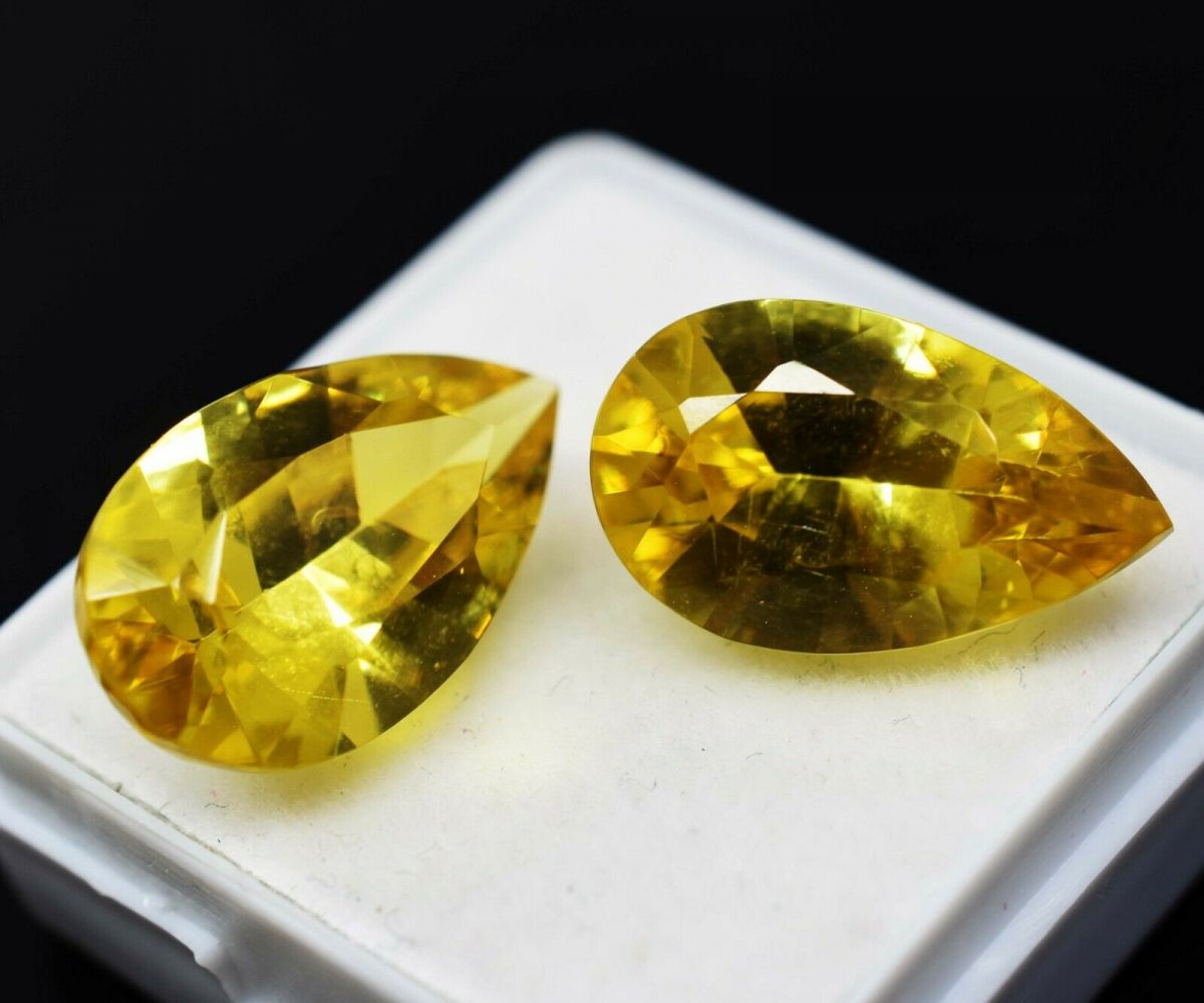 20.60 Ct Natural Sapphire Yellow Pear Cut Pair CERTIFIED Loose Gemstone