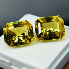 Natural Sapphire 20.85 Ct Yellow Emerald Cut Pair CERTIFIED Loose Gemstone