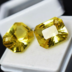 Natural Sapphire 20.85 Ct Yellow Emerald Cut Pair CERTIFIED Loose Gemstone