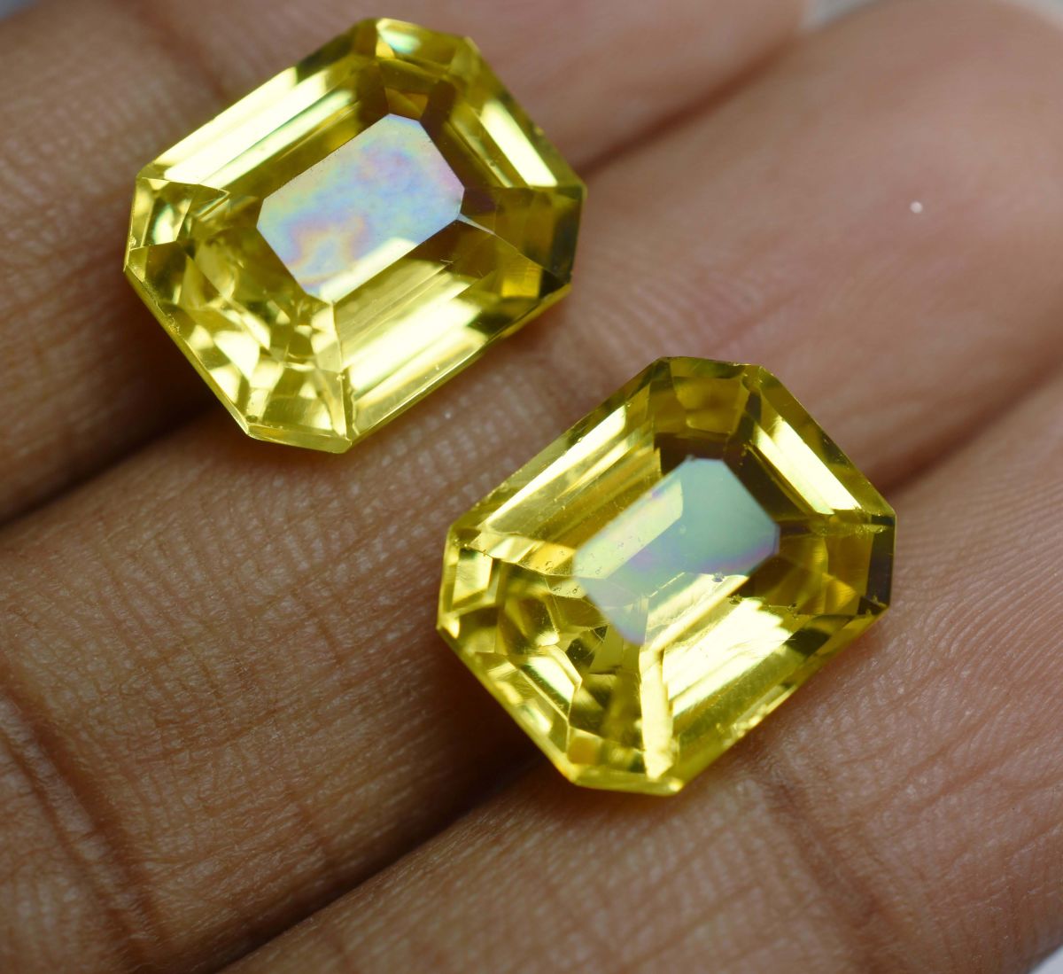 16.23 Ct Pair Natural Yellow Sapphire Emerald Cut CERTIFIED Loose Gemstone