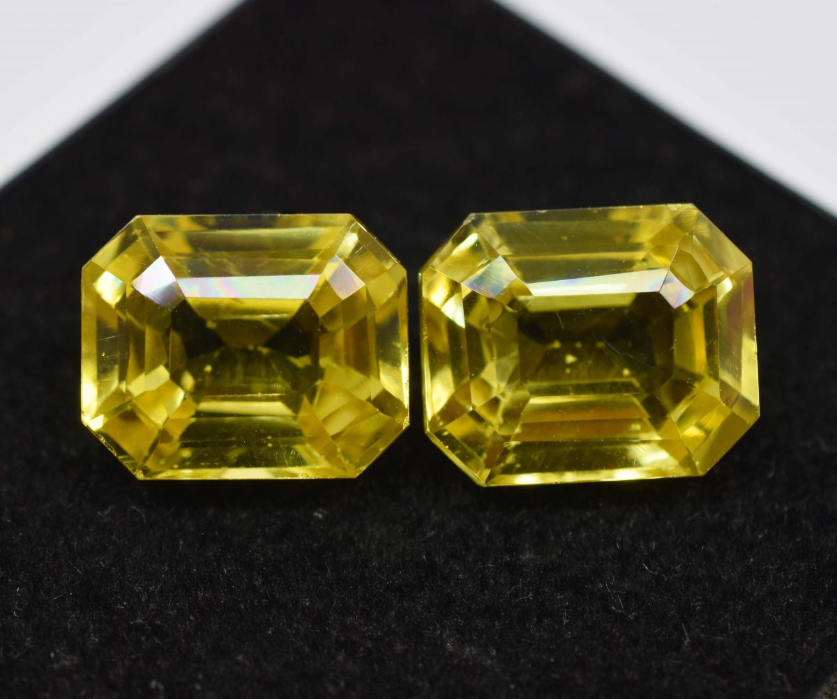 16.23 Ct Pair Natural Yellow Sapphire Emerald Cut CERTIFIED Loose Gemstone