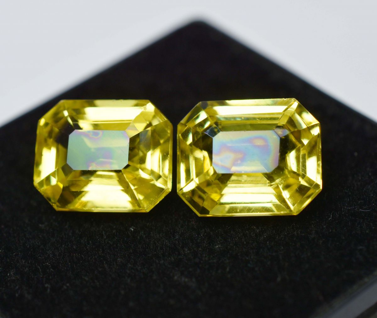 16.23 Ct Pair Natural Yellow Sapphire Emerald Cut CERTIFIED Loose Gemstone