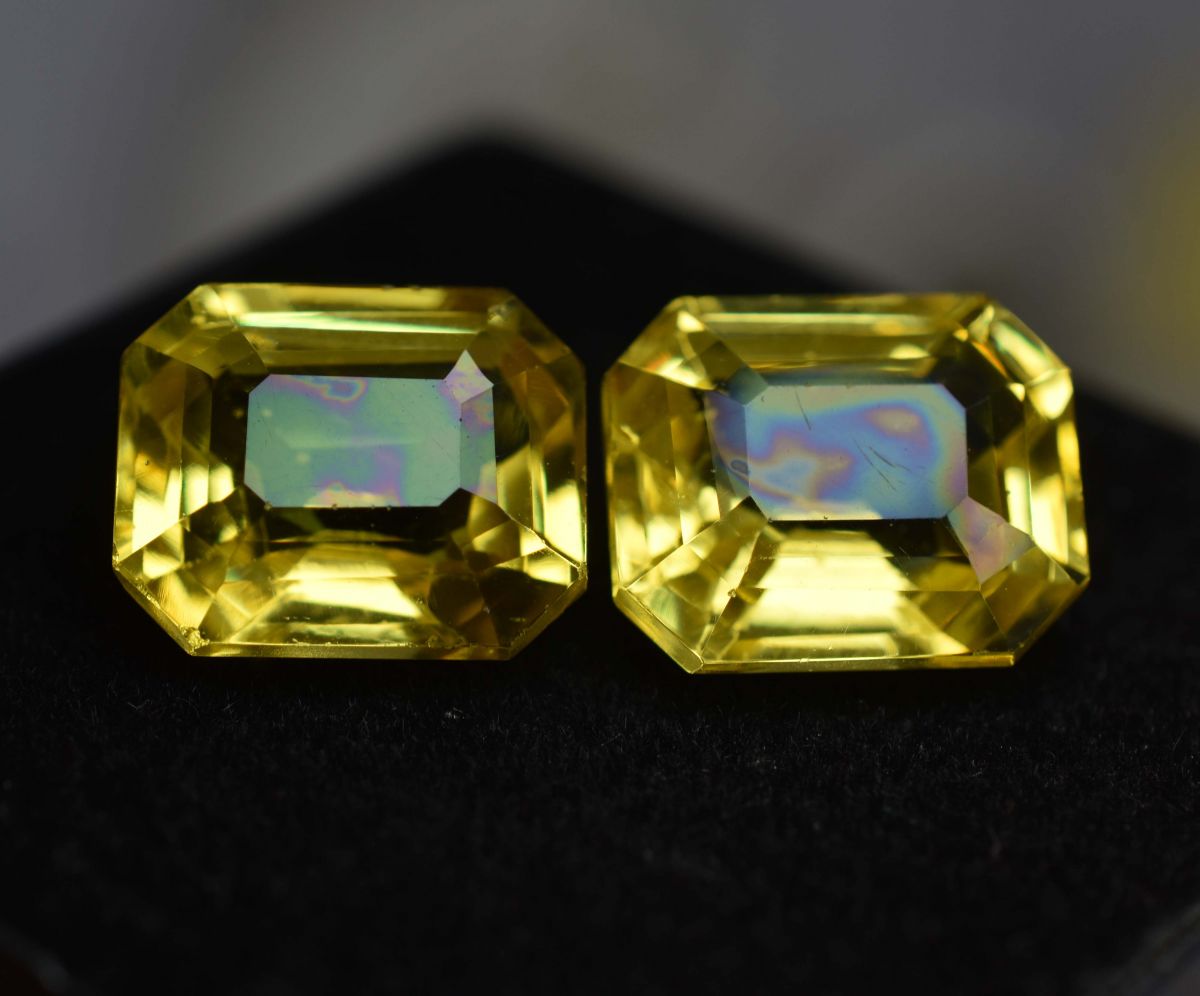 16.23 Ct Pair Natural Yellow Sapphire Emerald Cut CERTIFIED Loose Gemstone