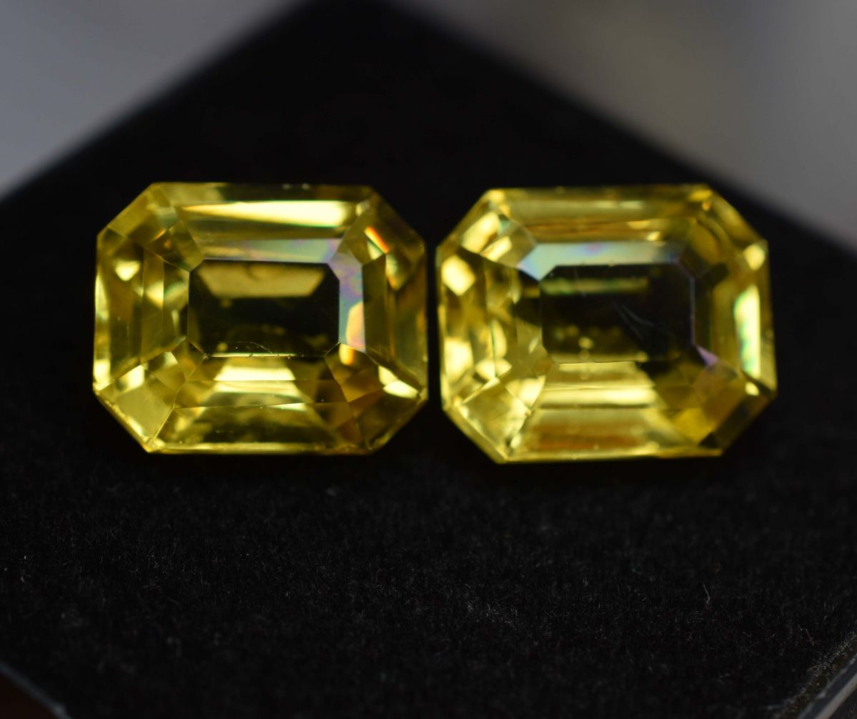 16.23 Ct Pair Natural Yellow Sapphire Emerald Cut CERTIFIED Loose Gemstone