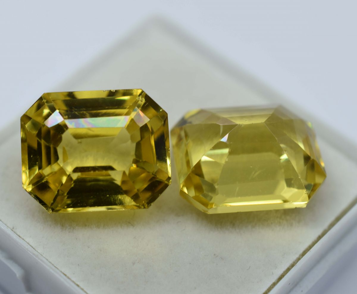 16.23 Ct Pair Natural Yellow Sapphire Emerald Cut CERTIFIED Loose Gemstone