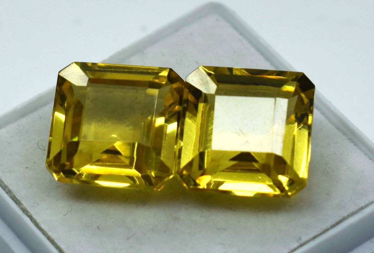 Square Cut CERTIFIED 20.10 Ct Natural Sapphire Yellow Ring Loose Gemstone Pair