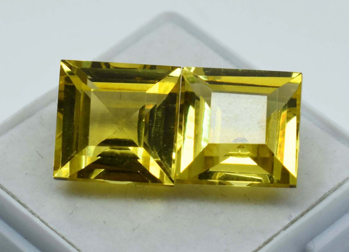 Square Shape 21.15 Carat Pair Natural CERTIFIED Sapphire Yellow Loose Gemstone