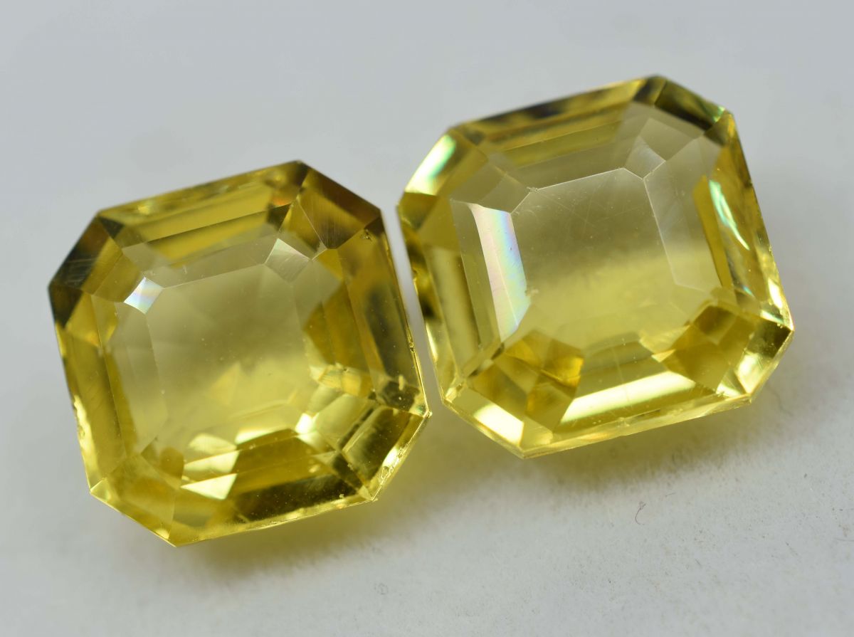 17.74 Carat Natural CERTIFIED Yellow Square Cut Sapphire Pair Loose Gemstone