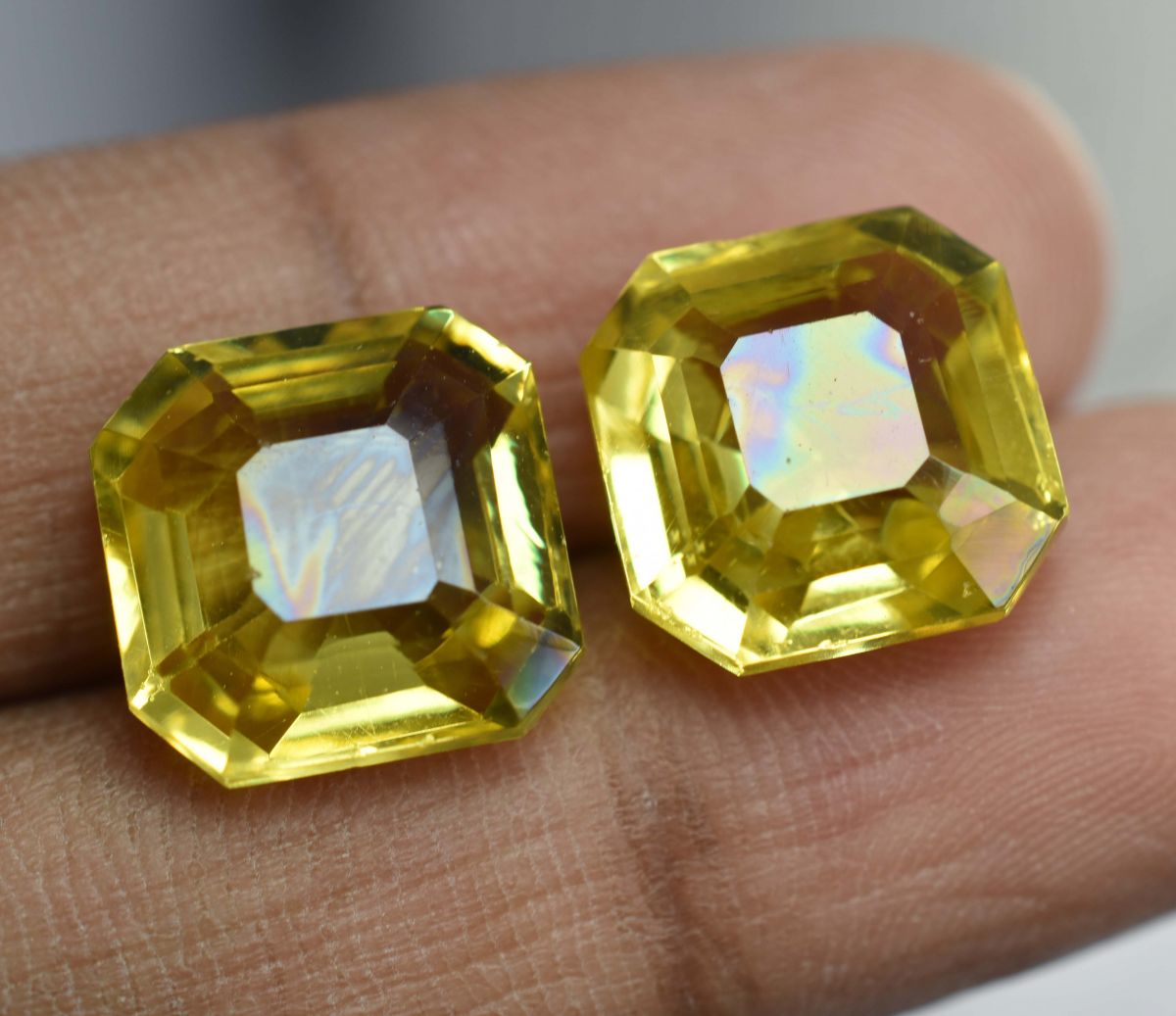 17.74 Carat Natural CERTIFIED Yellow Square Cut Sapphire Pair Loose Gemstone