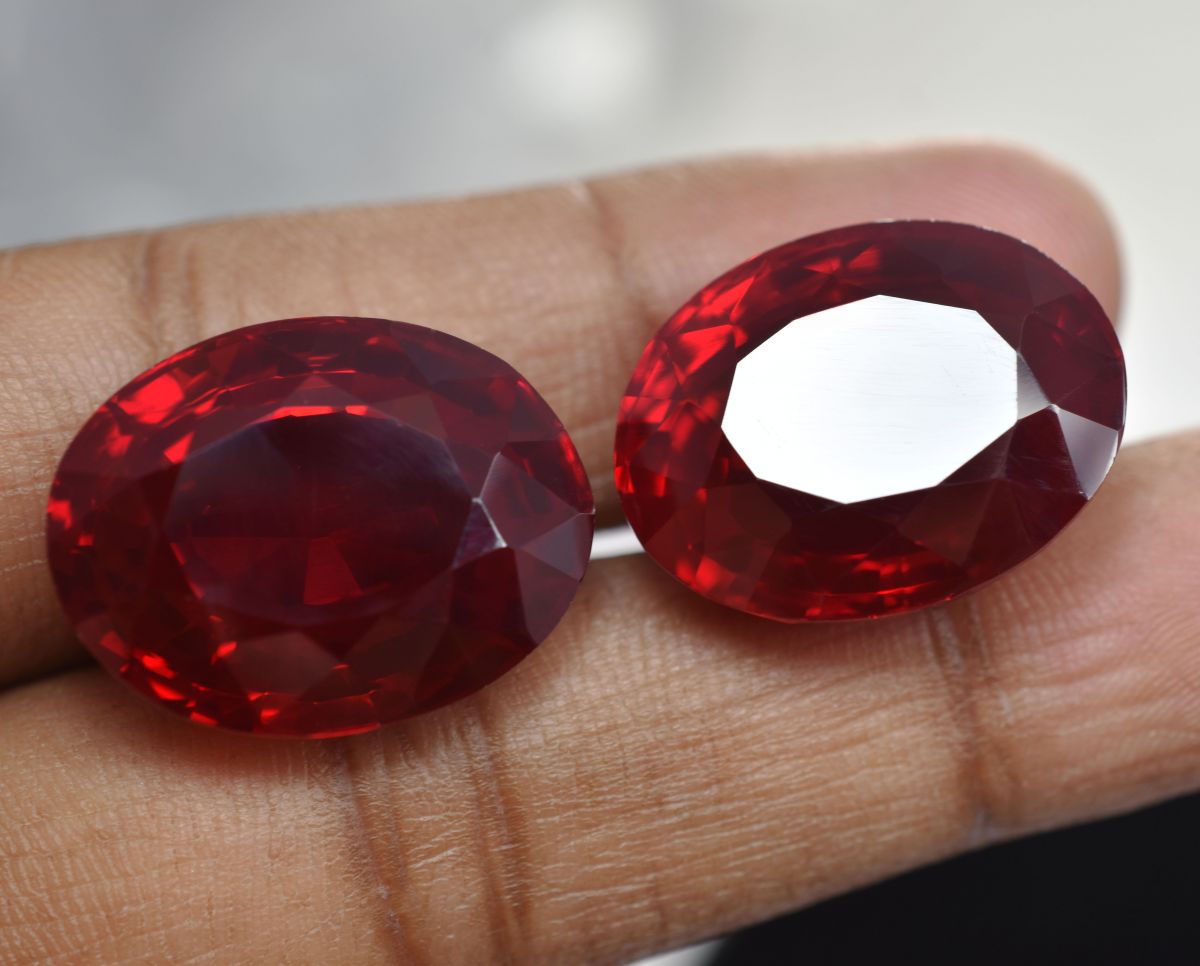 Bloody Red Ruby Oval Cut Natural 60 Ct CERTIFIED Loose Gemstone Pair Huge Size