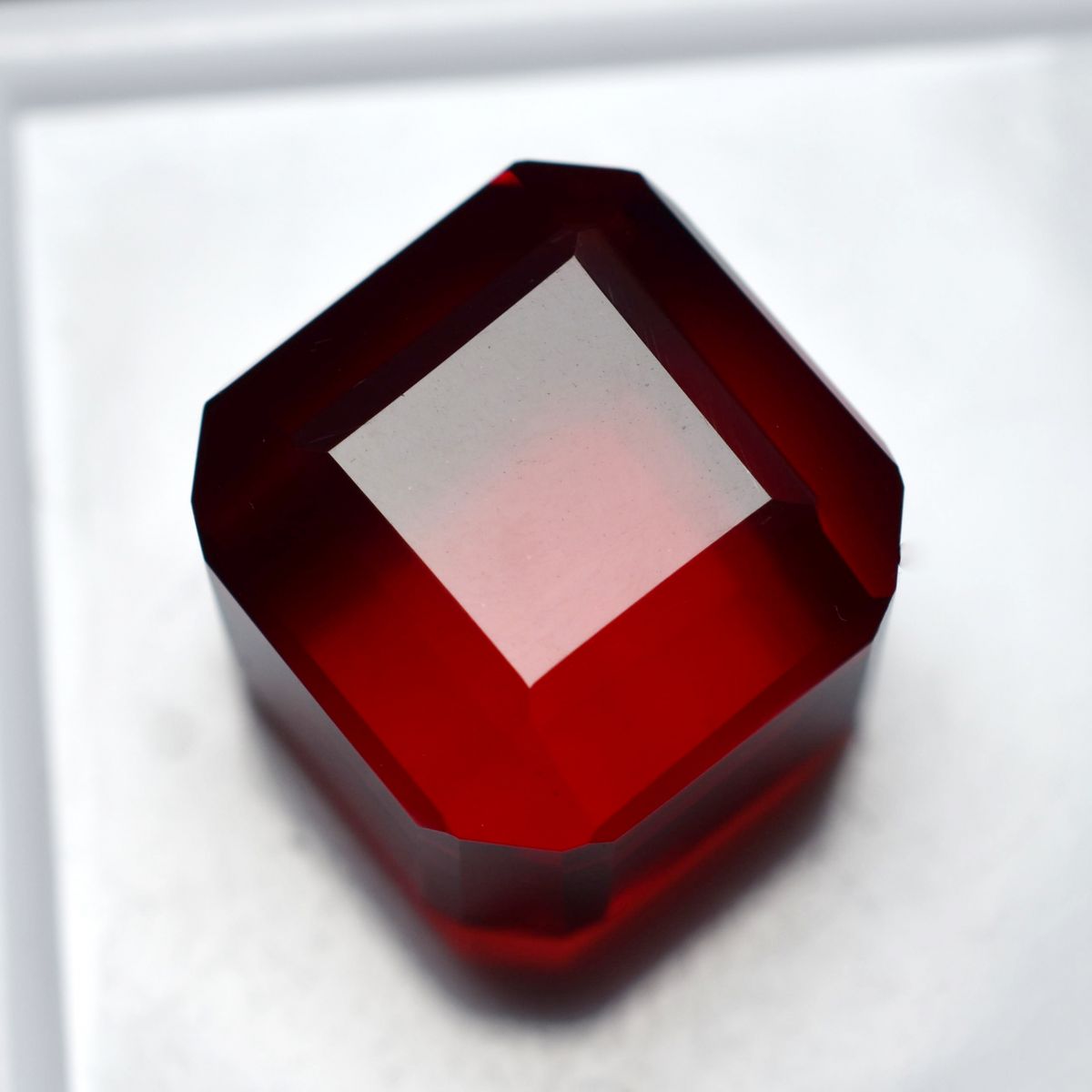 Extremely Rare Lab-Created Ruby Red Cube Cut 51.25 Ct Loose Gemstone CERTIFIED