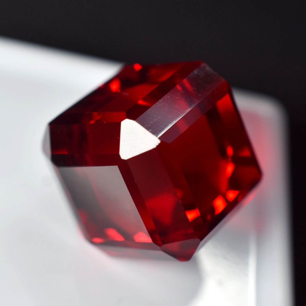 Extremely Rare Lab-Created Ruby Red Cube Cut 51.25 Ct Loose Gemstone CERTIFIED