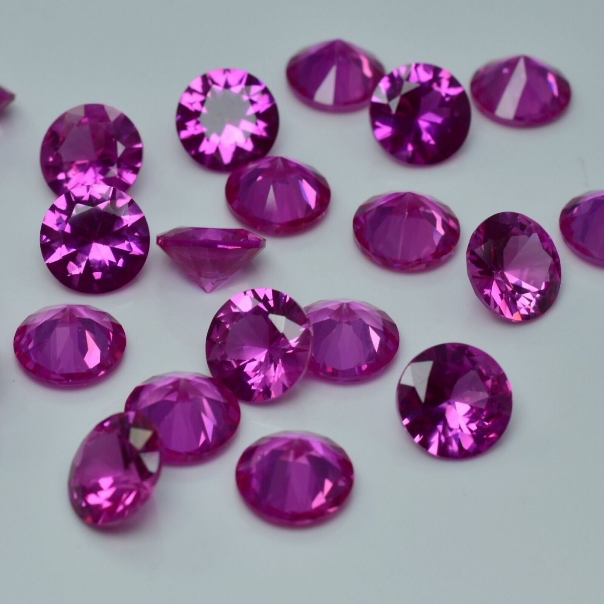 CERTIFIED Set of 8 Natural Pink Ruby Diamond Round Cut Loose Gemstones, 7x7mm