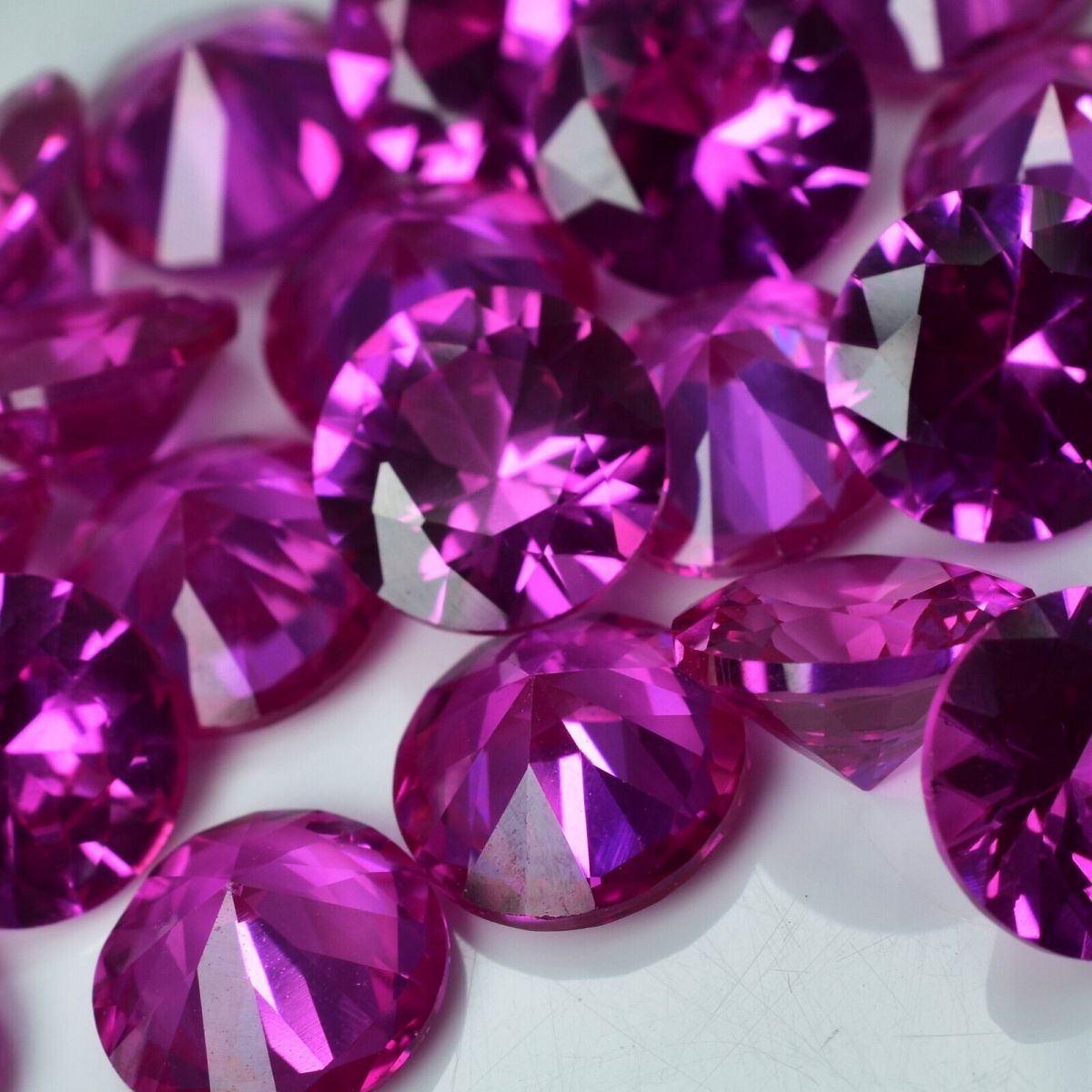 CERTIFIED Set of 8 Natural Pink Ruby Diamond Round Cut Loose Gemstones, 7x7mm