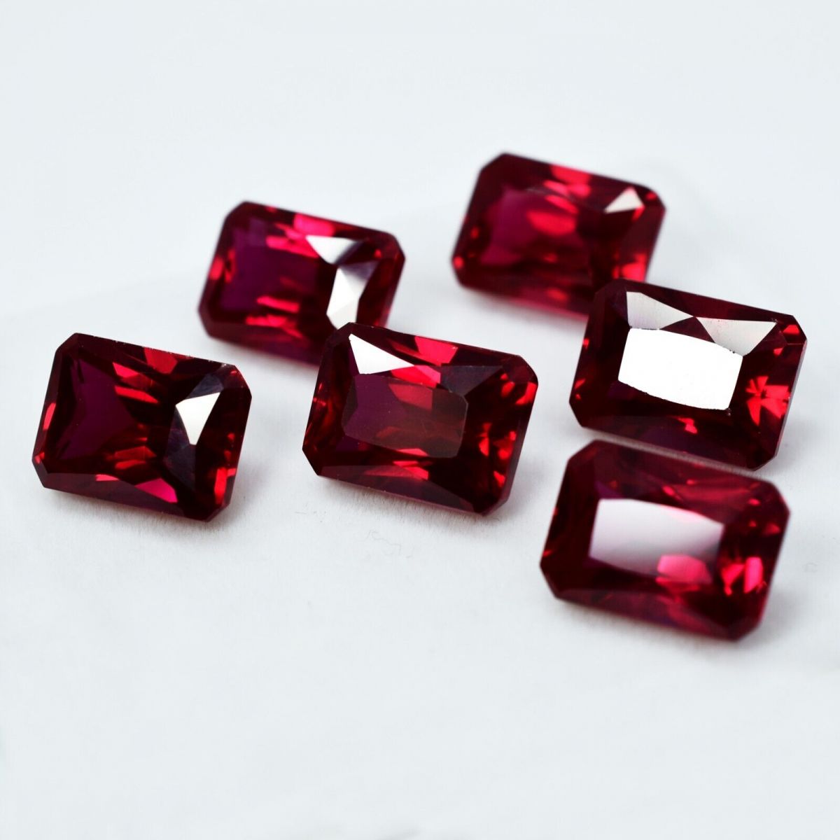 6 Pcs Natural Loose Gemstone Ruby Bloody Red Emerald Cut 48.20 Ct CERTIFIED Lot