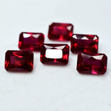 Certified 48.20 Ct Ruby Emerald Cut Gemstones Set of 6 Pieces Translucent Red Stones

