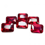 Loose Ruby Lot of 6 Bloody Red Emerald Cut Natural Gemstones with Excellent Cut Grade

