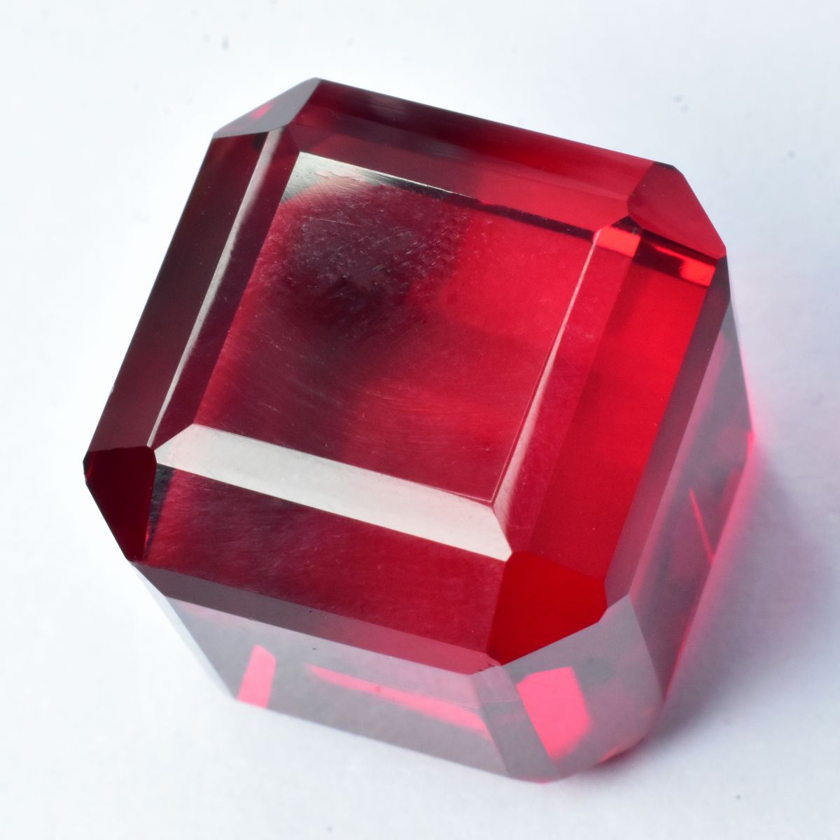 CERTIFIED Lab-Created Red Ruby 55.35 Carat Loose Gemstone Stunning Cube Cut