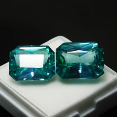 20.10 Ct Natural Montana Sapphire Gemstone CERTIFIED Green Emerald Cut Pair