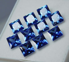 10 PCS 7x5 mm Natural CERTIFIED Blue Sapphire Square Cut Loose Gemstone Lot