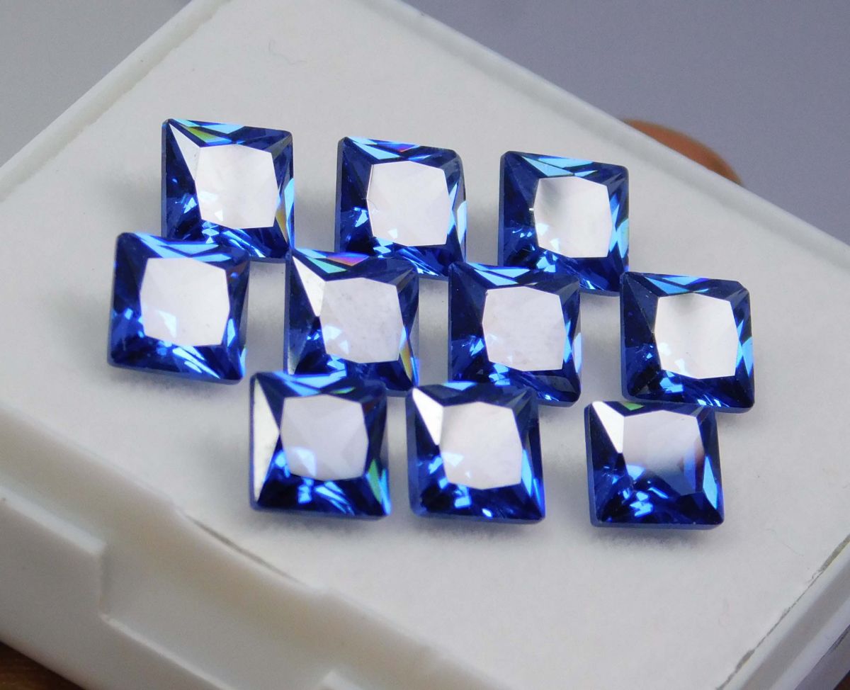 10 PCS 7x5 mm Natural CERTIFIED Blue Sapphire Square Cut Loose Gemstone Lot