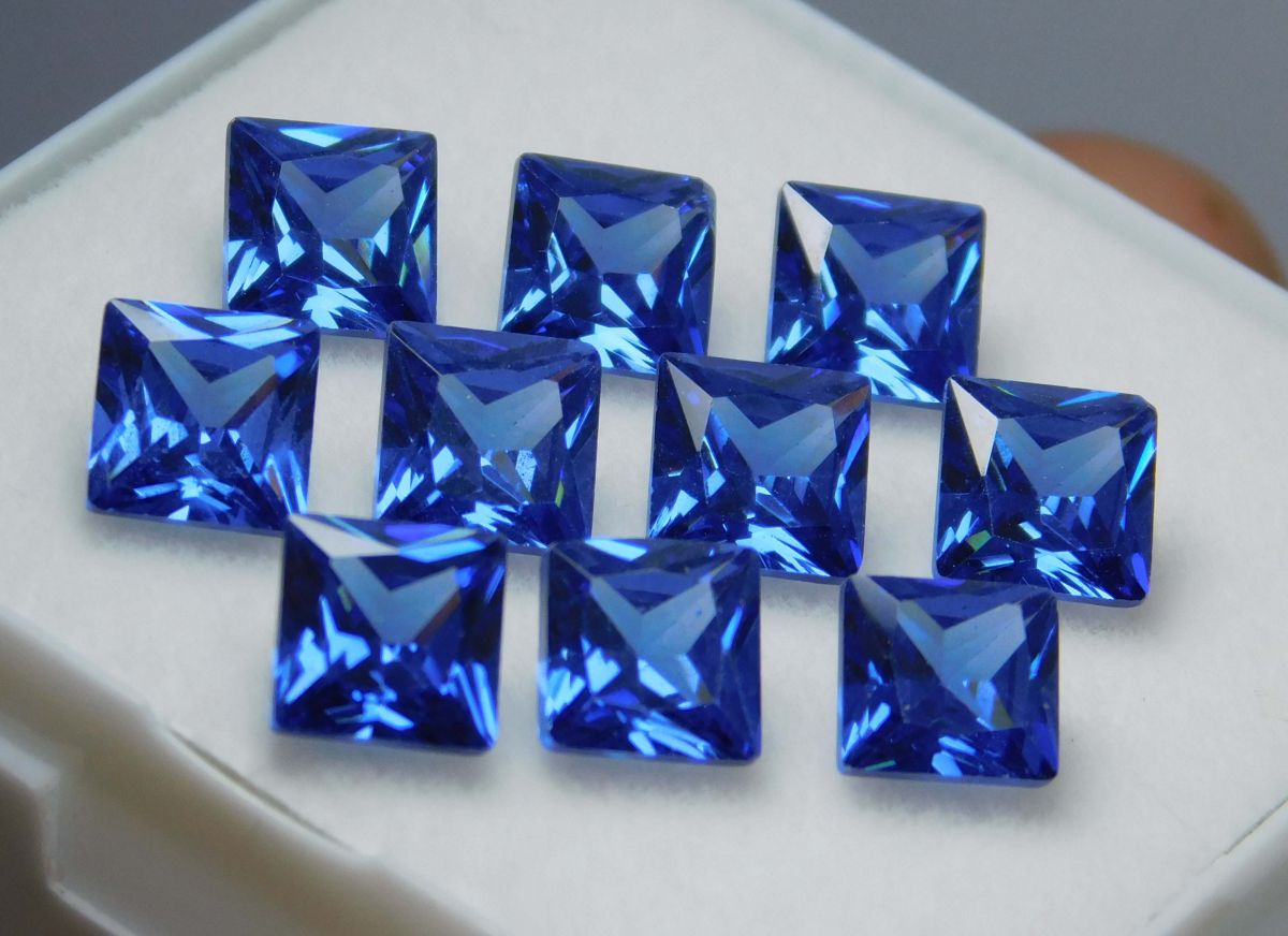 10 PCS 7x5 mm Natural CERTIFIED Blue Sapphire Square Cut Loose Gemstone Lot