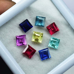 8 Pcs Natural Sapphire Mix Color CERTIFIED Gemstone Lot 5x5 MM Square