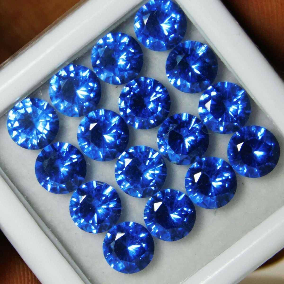 16 PCS Natural Blue Sapphire Gemstone CERTIFIED Lot 5 MM Round Diamond Cut